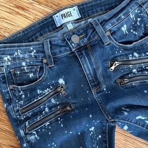 PAIGE Blue High Rise Jeans with Distressed Details